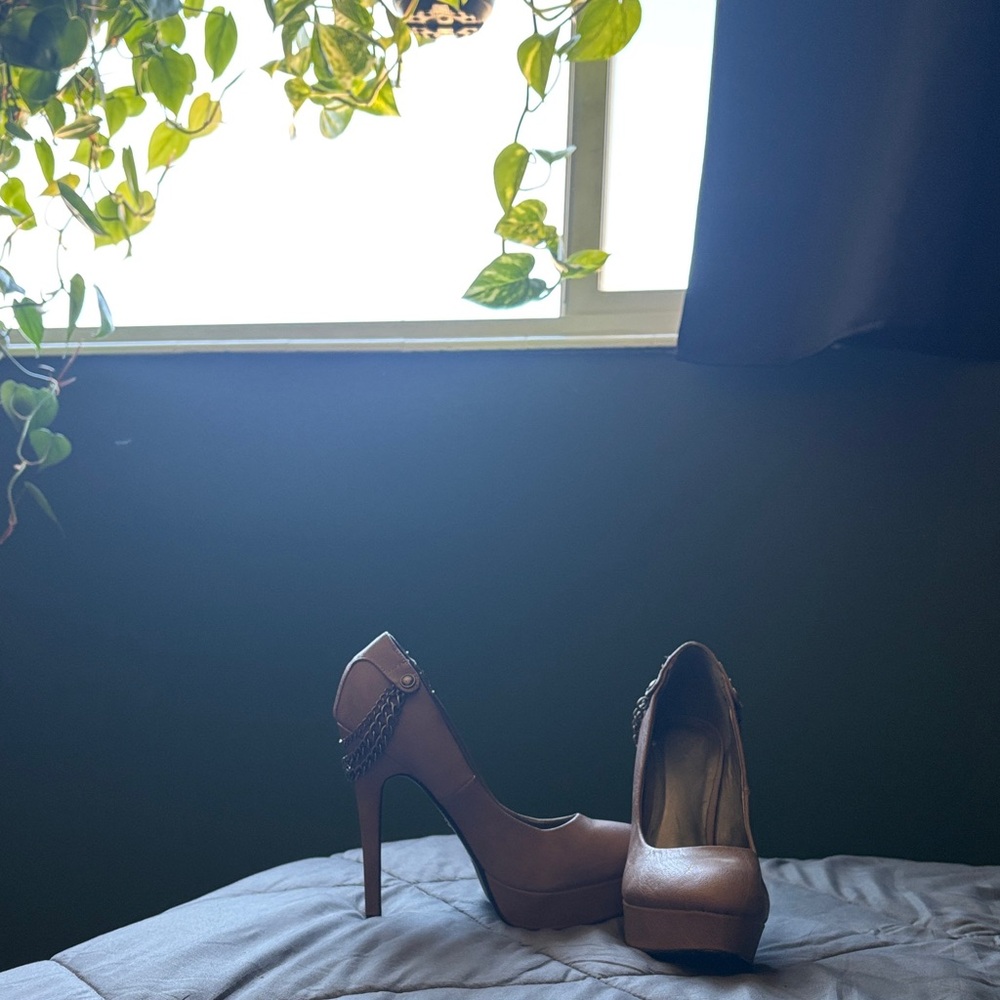 Speed Limit 98 Tan Platform Heels